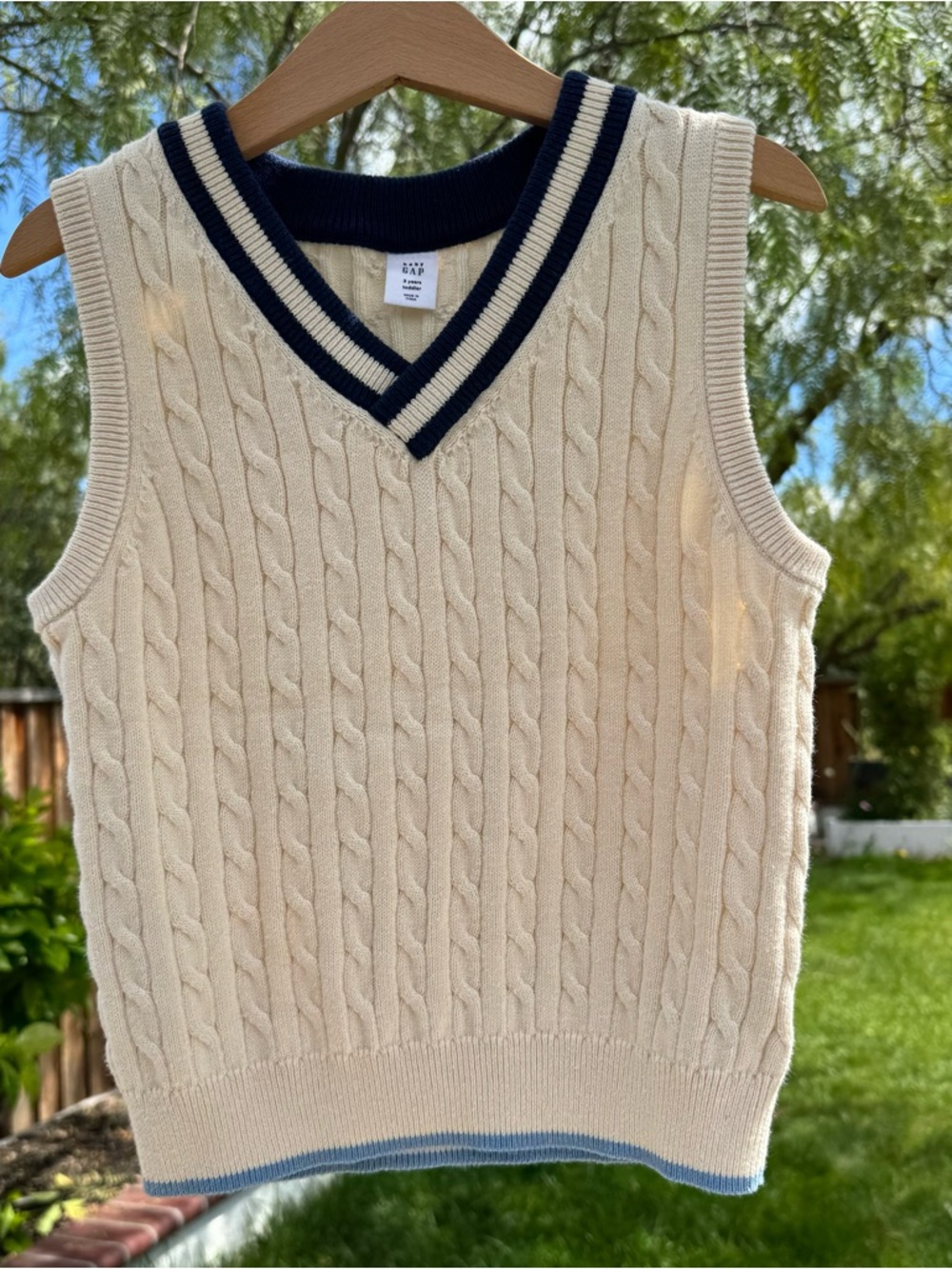 Baby Gap Cable Knit Sweater Vest 3T Cream Navy Preppy NWOT
